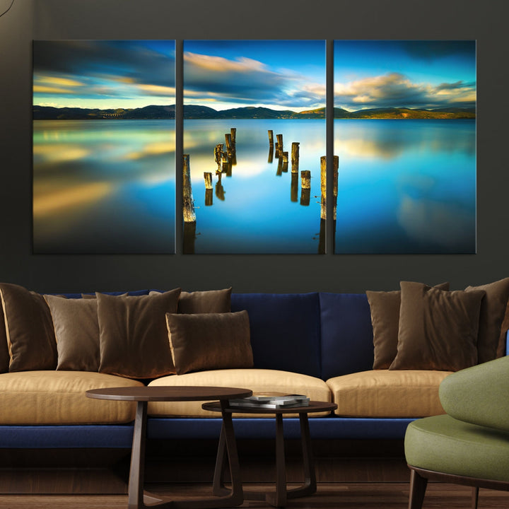 Mountain Lake Old Wood Pier Giclee Canvas Extra Large Wall Art Landscape Print