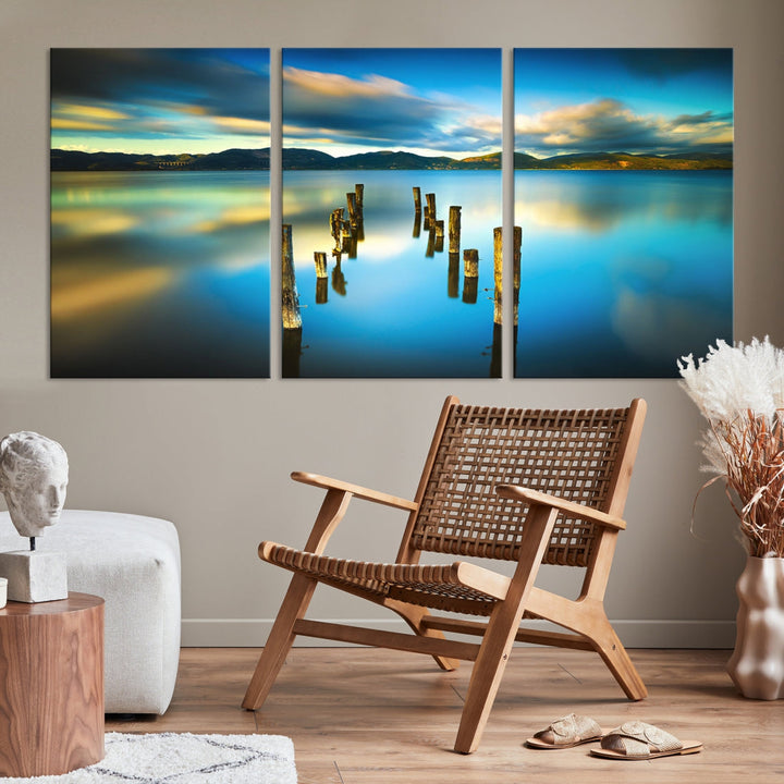 Mountain Lake Old Wood Pier Giclee Canvas Extra Large Wall Art Landscape Print