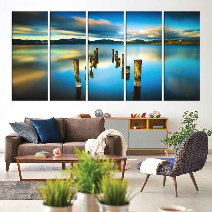 Mountain Lake Old Wood Pier Giclee Canvas Extra Large Wall Art Landscape Print