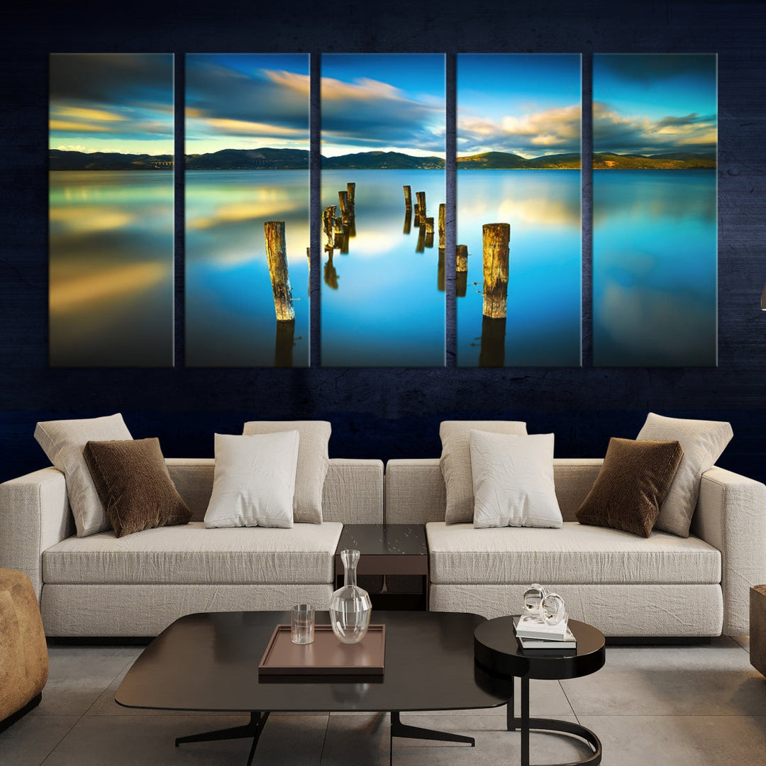 Mountain Lake Old Wood Pier Giclee Canvas Extra Large Wall Art Landscape Print