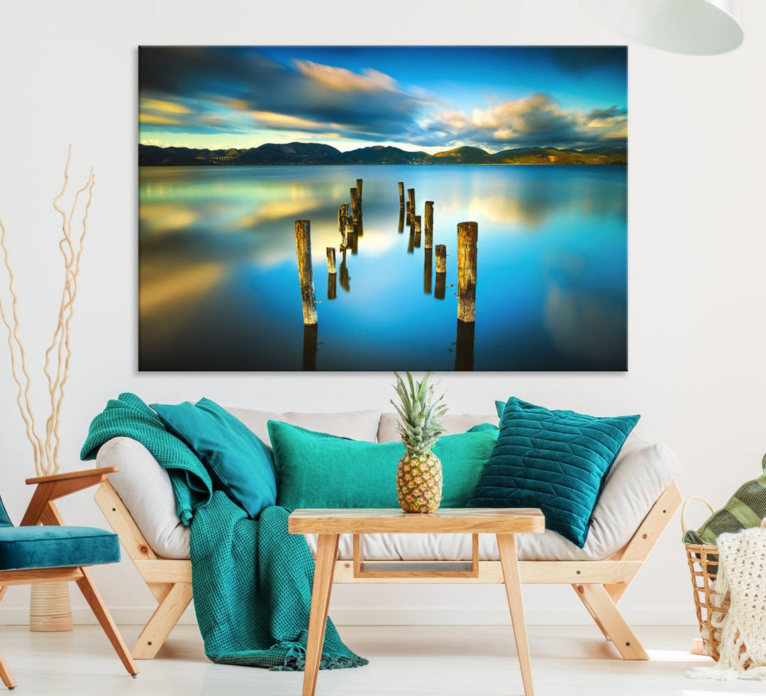 Mountain Lake Old Wood Pier Giclee Canvas Extra Large Wall Art Landscape Print