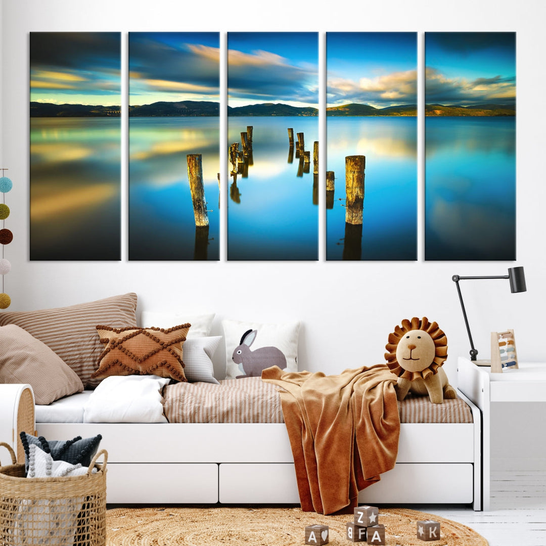 Mountain Lake Old Wood Pier Giclee Canvas Extra Large Wall Art Landscape Print