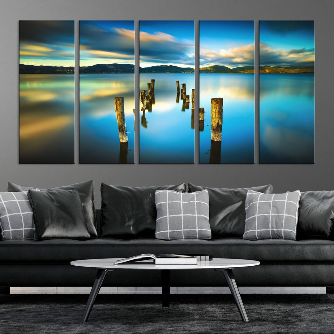 Mountain Lake Old Wood Pier Giclee Canvas Extra Large Wall Art Landscape Print