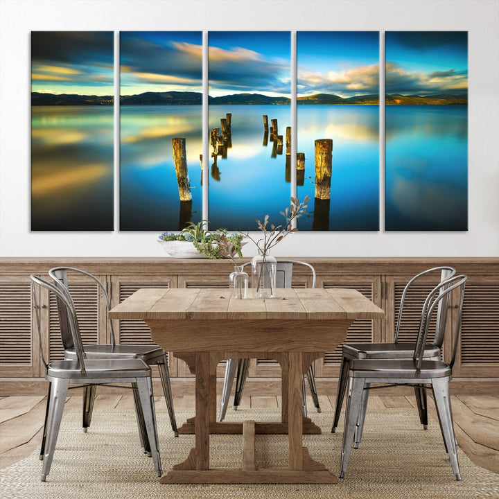 Mountain Lake Old Wood Pier Giclee Canvas Extra Large Wall Art Landscape Print