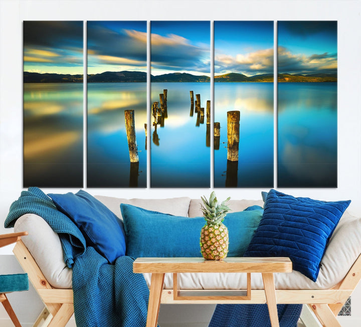 Mountain Lake Old Wood Pier Giclee Canvas Extra Large Wall Art Landscape Print