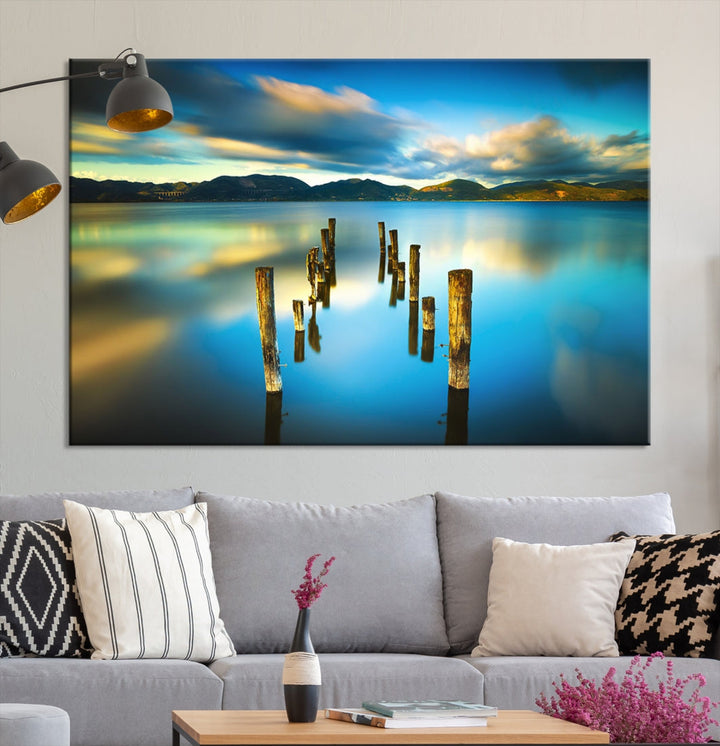 Mountain Lake Old Wood Pier Giclee Canvas Extra Large Wall Art Landscape Print