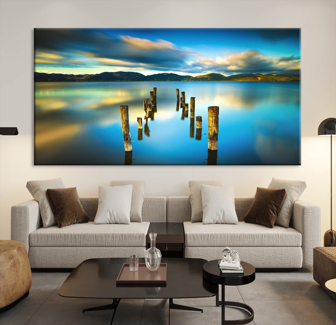 Mountain Lake Old Wood Pier Giclee Canvas Extra Large Wall Art Landscape Print