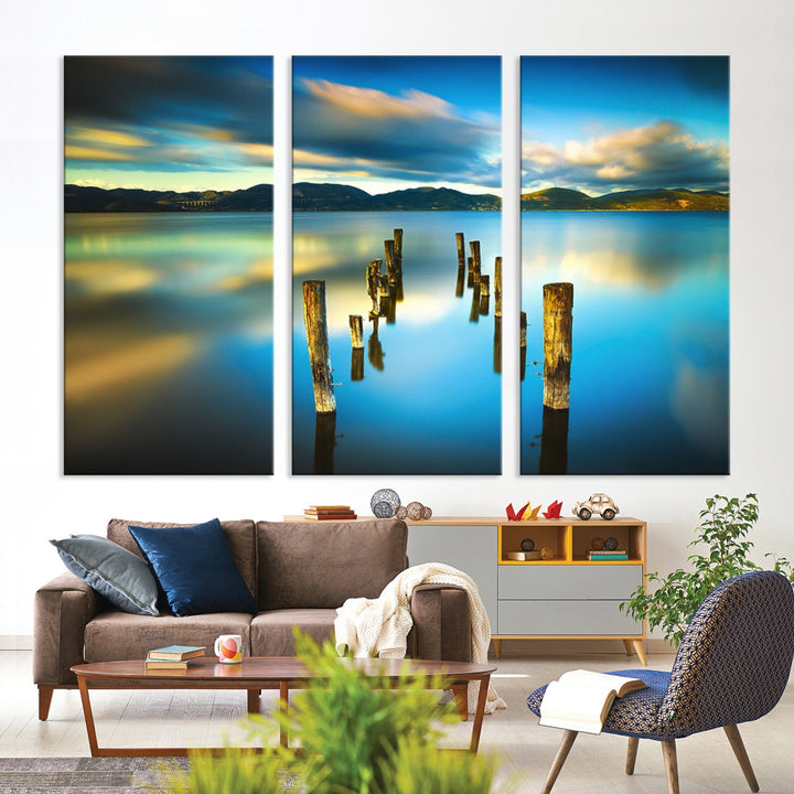 Mountain Lake Old Wood Pier Giclee Canvas Extra Large Wall Art Landscape Print