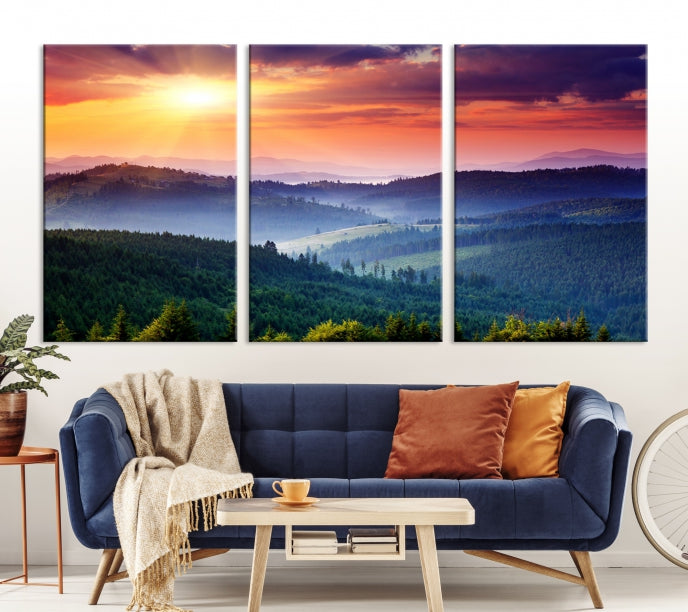 Mountain Landscape and Sunset Framed Canvas Wall Art Giclee Print