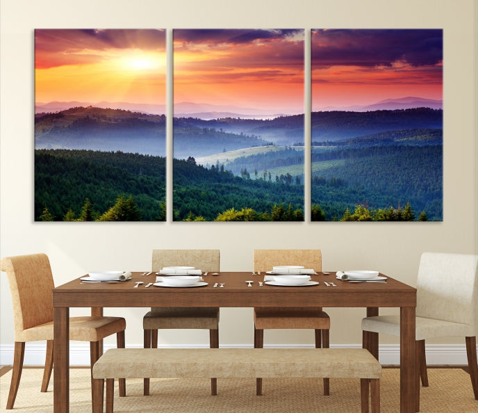 Mountain Landscape and Sunset Framed Canvas Wall Art Giclee Print