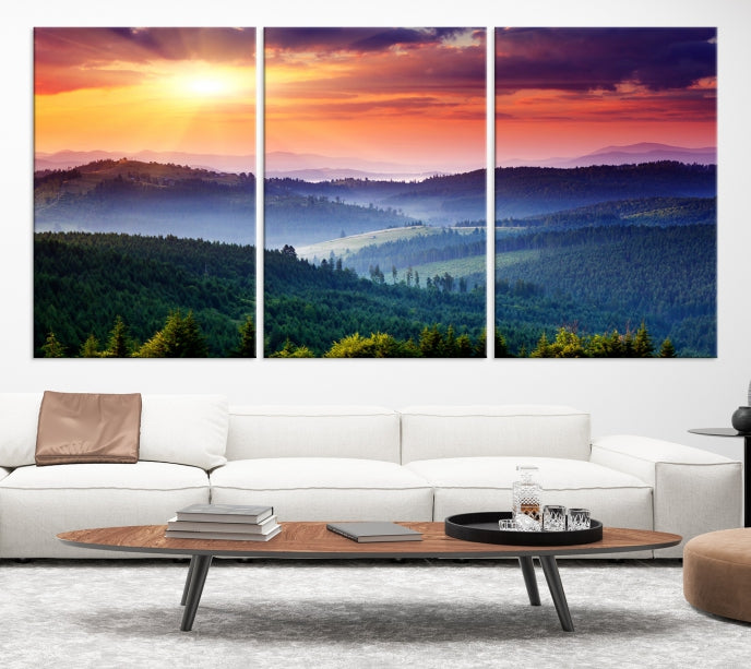 Mountain Landscape and Sunset Framed Canvas Wall Art Giclee Print