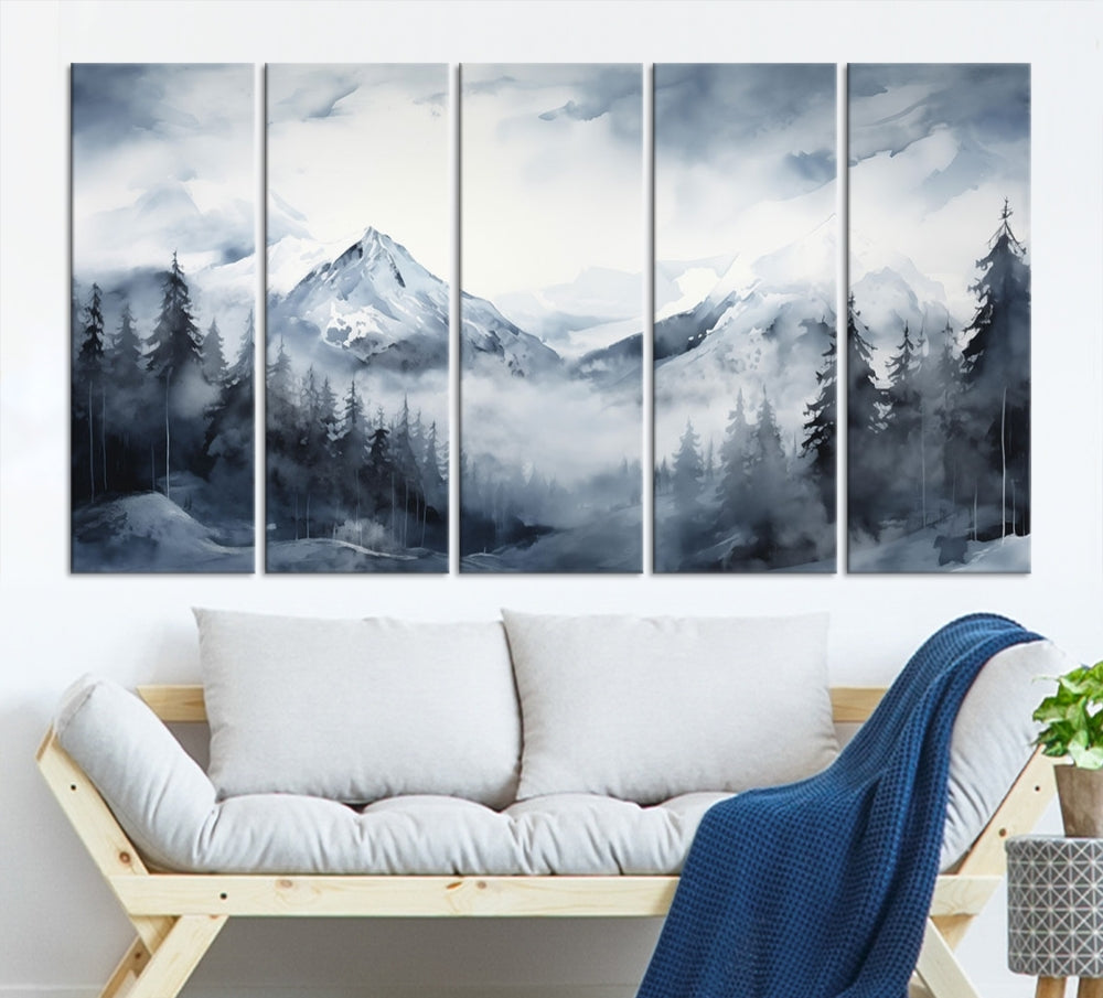 Mountain Landscape Canvas Wall Art Print Winter Painting for Wall Decor