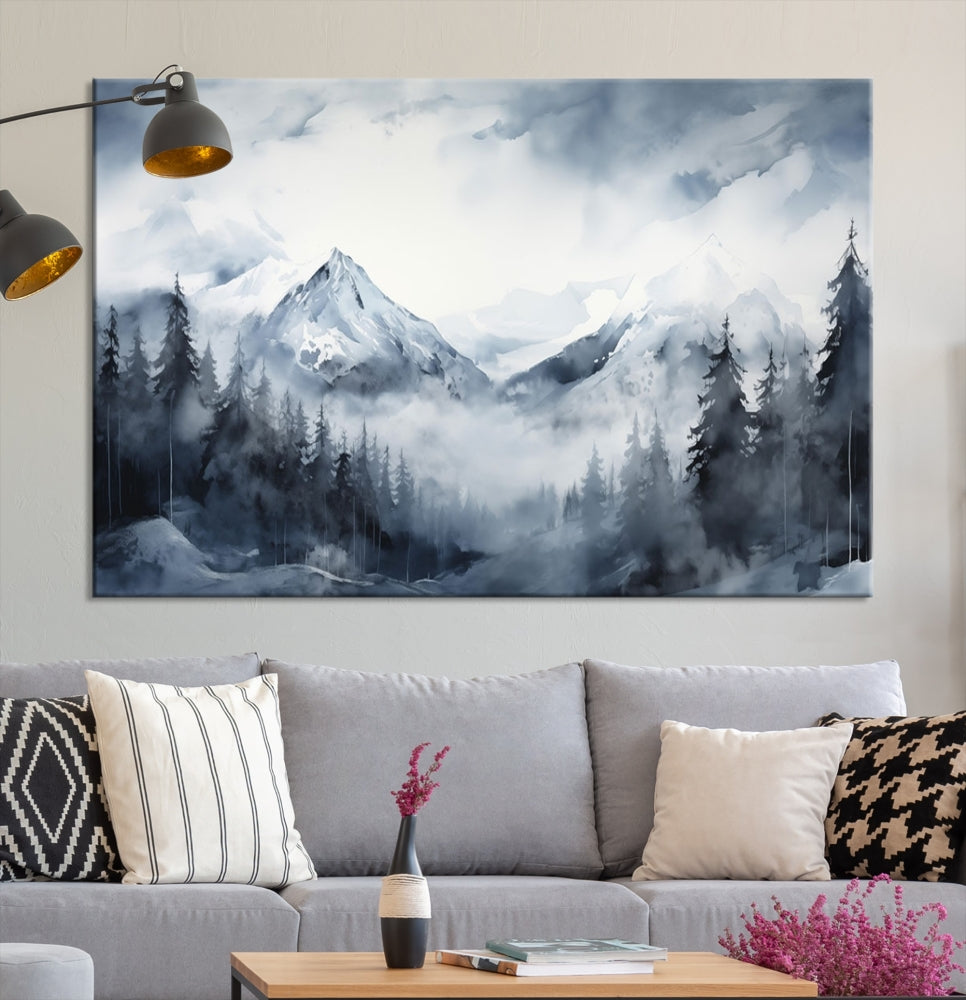 Mountain Landscape Canvas Wall Art Print Winter Painting for Wall Decor