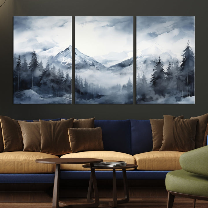 Mountain Landscape Canvas Wall Art Print Winter Painting for Wall Decor