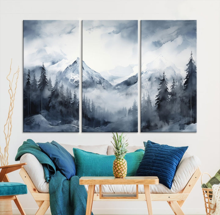 Mountain Landscape Canvas Wall Art Print Winter Painting for Wall Decor