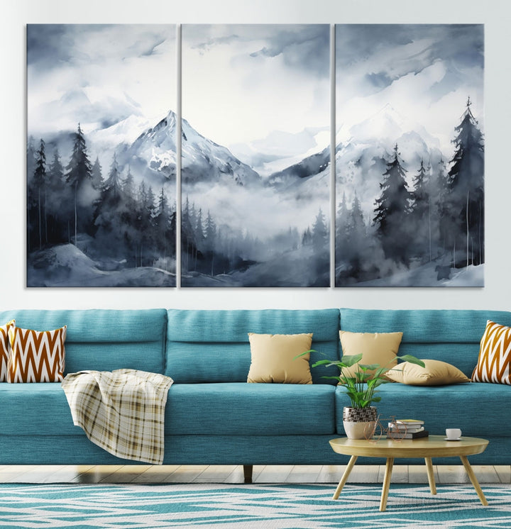 Mountain Landscape Canvas Wall Art Print Winter Painting for Wall Decor