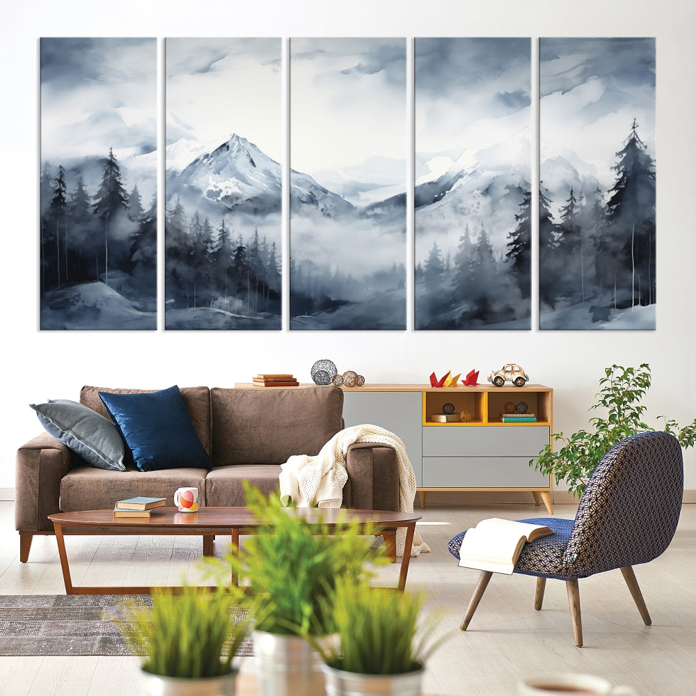 Mountain Landscape Canvas Wall Art Print Winter Painting for Wall Decor