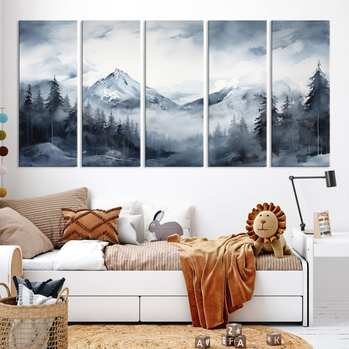 Mountain Landscape Canvas Wall Art Print Winter Painting for Wall Decor