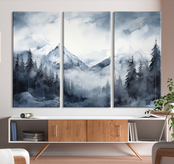 Mountain Landscape Canvas Wall Art Print Winter Painting for Wall Decor