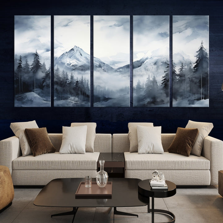 Mountain Landscape Canvas Wall Art Print Winter Painting for Wall Decor