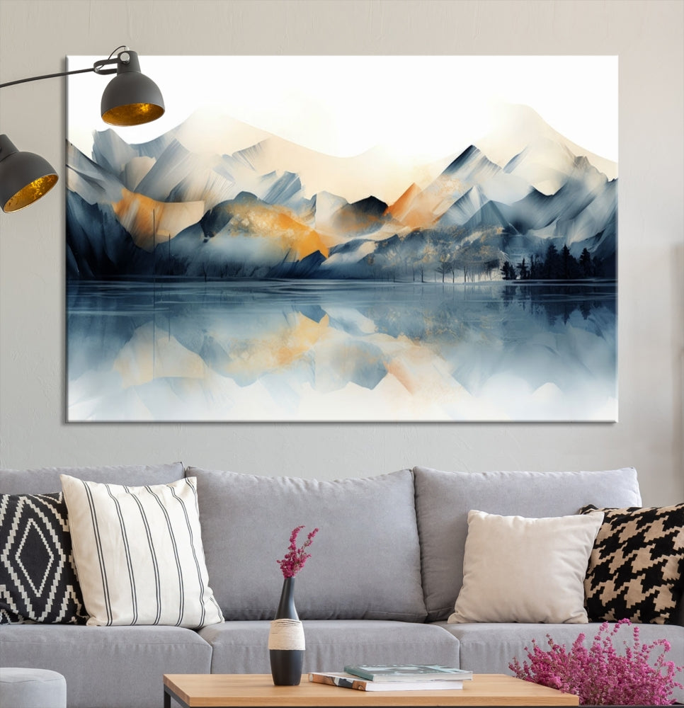 Mountain Landscape Painting, Abstract Canvas Wall Art, Framed Panel Art Print, Modern Decoration