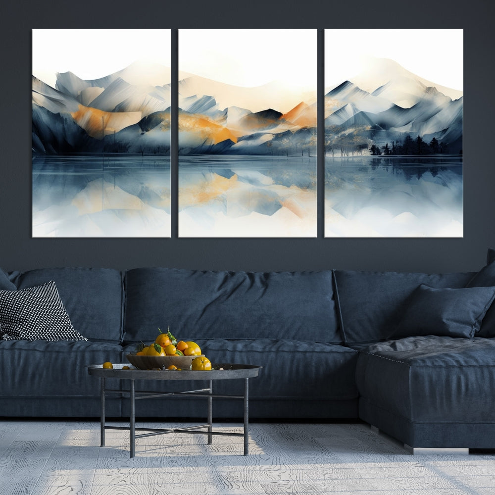 Mountain Landscape Painting, Abstract Canvas Wall Art, Framed Panel Art Print, Modern Decoration