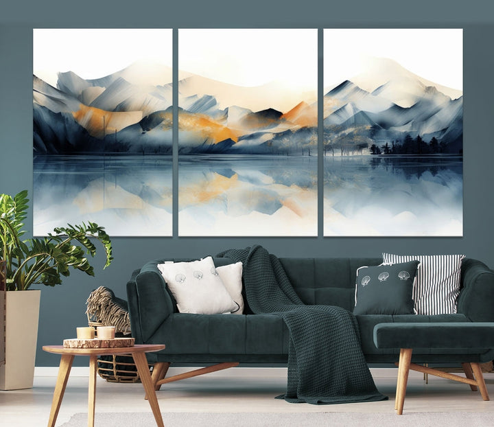 Mountain Landscape Painting, Abstract Canvas Wall Art, Framed Panel Art Print, Modern Decoration