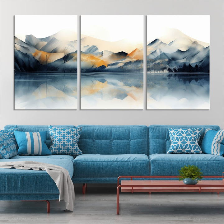 Mountain Landscape Painting, Abstract Canvas Wall Art, Framed Panel Art Print, Modern Decoration