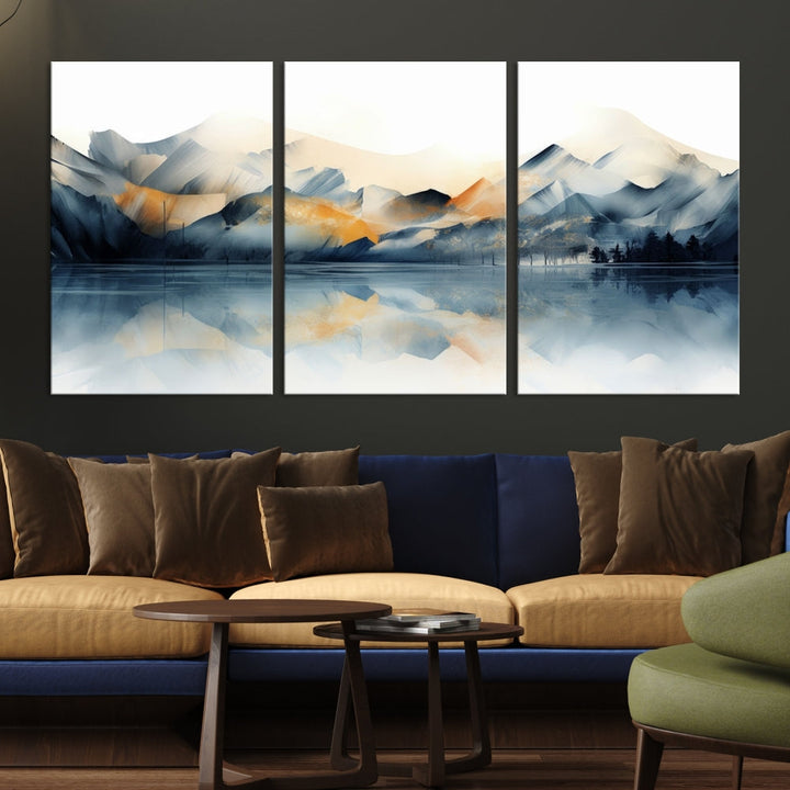 Mountain Landscape Painting, Abstract Canvas Wall Art, Framed Panel Art Print, Modern Decoration