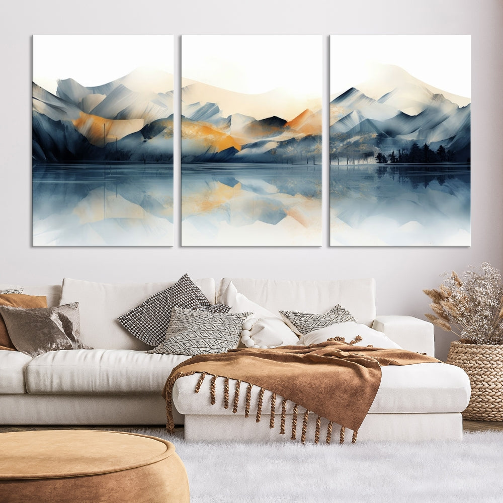 Mountain Landscape Painting, Abstract Canvas Wall Art, Framed Panel Art Print, Modern Decoration