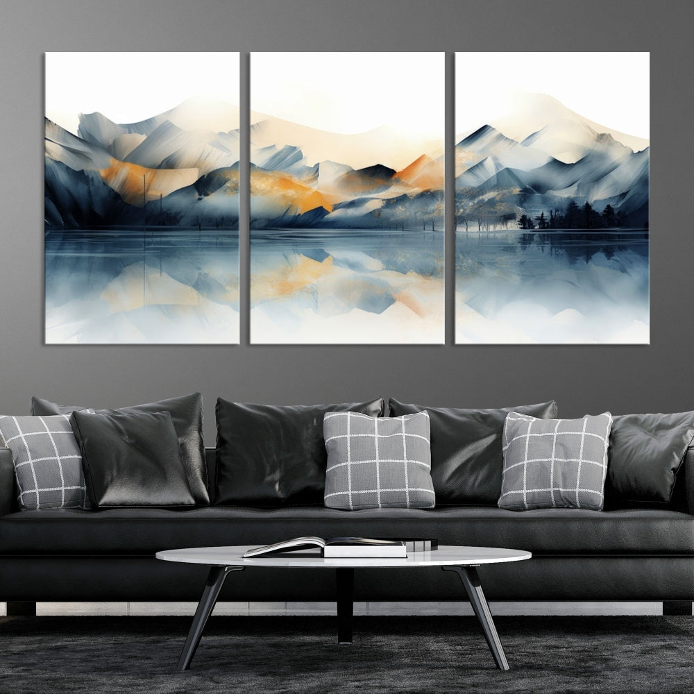 Mountain Landscape Painting, Abstract Canvas Wall Art, Framed Panel Art Print, Modern Decoration