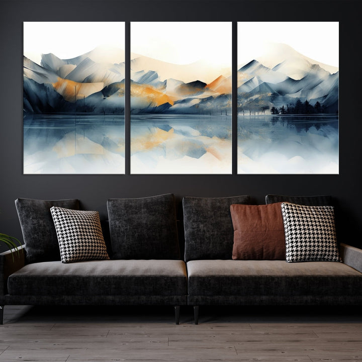 Mountain Landscape Painting, Abstract Canvas Wall Art, Framed Panel Art Print, Modern Decoration