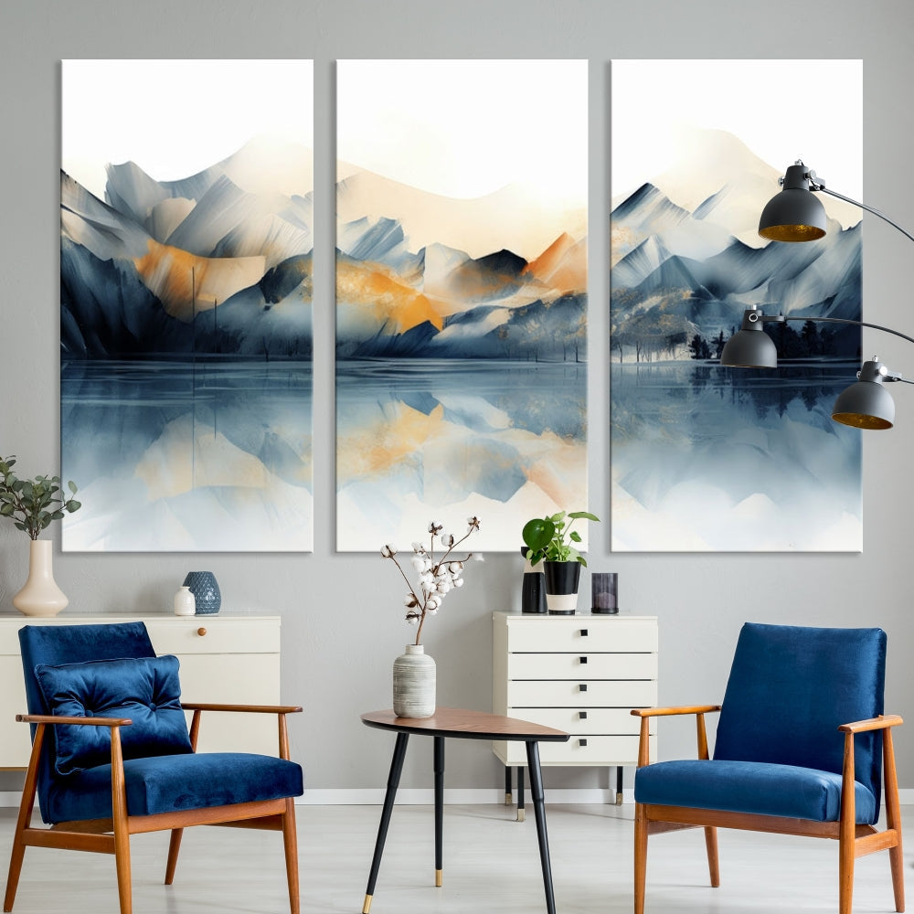 Mountain Landscape Painting, Abstract Canvas Wall Art, Framed Panel Art Print, Modern Decoration