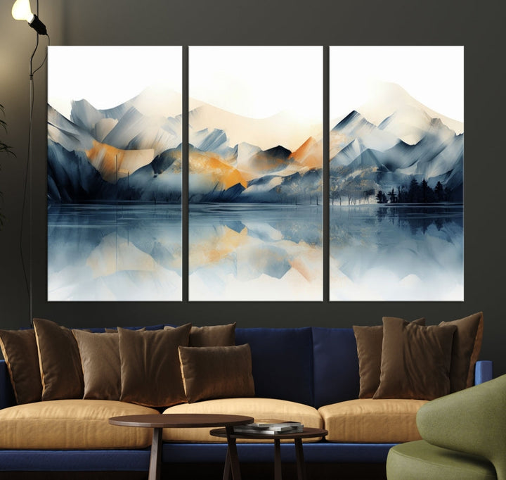 Mountain Landscape Painting, Abstract Canvas Wall Art, Framed Panel Art Print, Modern Decoration