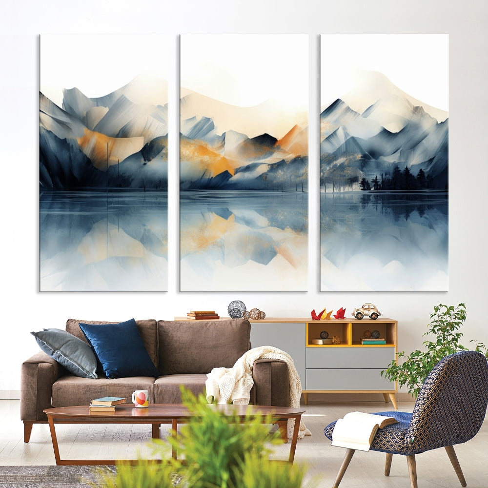 Mountain Landscape Painting, Abstract Canvas Wall Art, Framed Panel Art Print, Modern Decoration