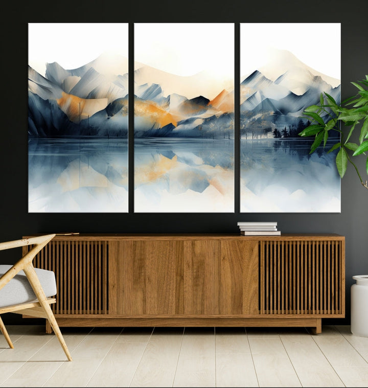 Mountain Landscape Painting, Abstract Canvas Wall Art, Framed Panel Art Print, Modern Decoration