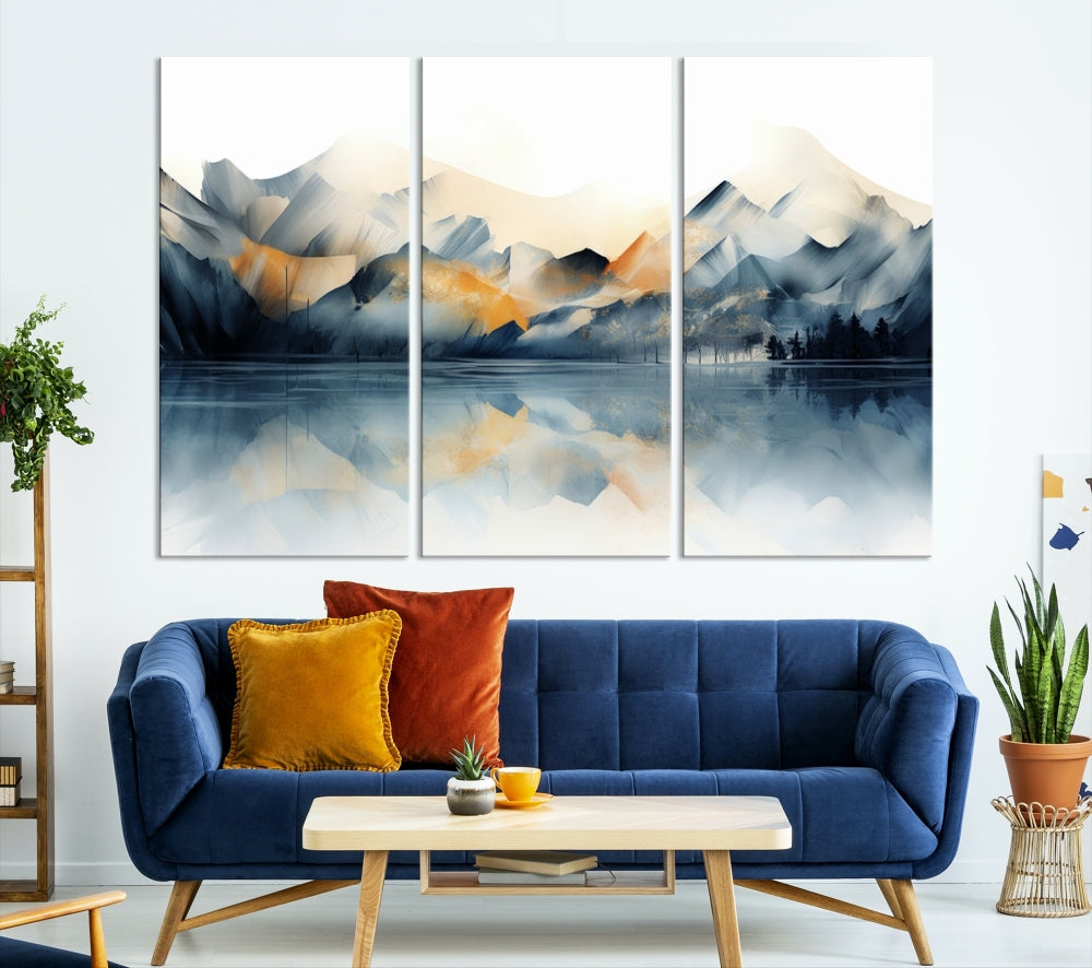 Mountain Landscape Painting, Abstract Canvas Wall Art, Framed Panel Art Print, Modern Decoration