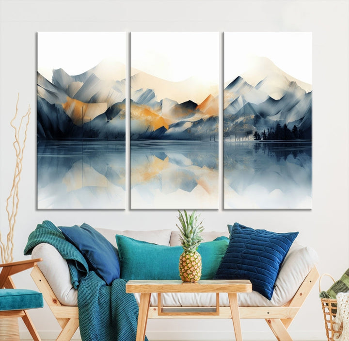 Mountain Landscape Painting, Abstract Canvas Wall Art, Framed Panel Art Print, Modern Decoration