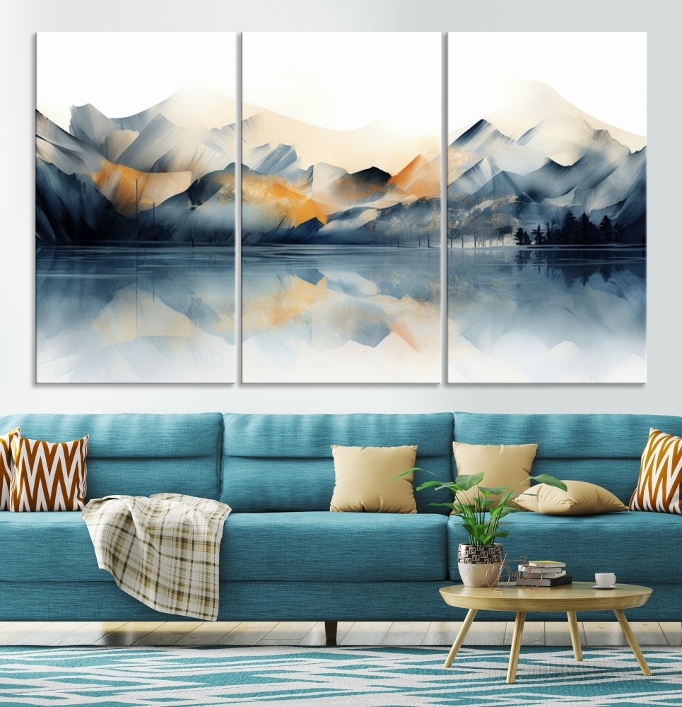 Mountain Landscape Painting, Abstract Canvas Wall Art, Framed Panel Art Print, Modern Decoration