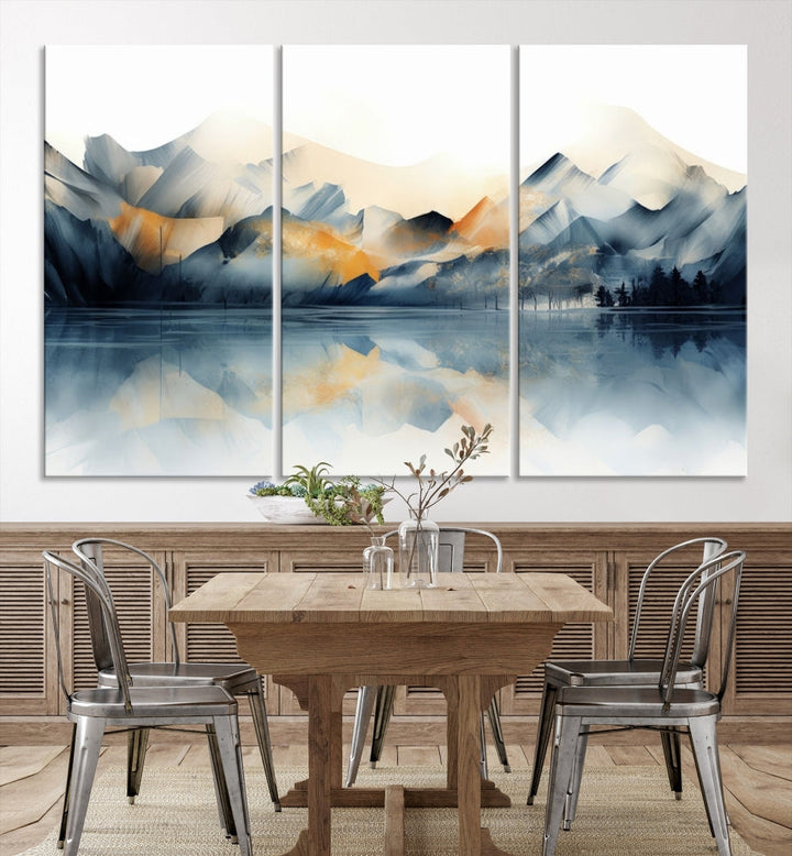 Mountain Landscape Painting, Abstract Canvas Wall Art, Framed Panel Art Print, Modern Decoration