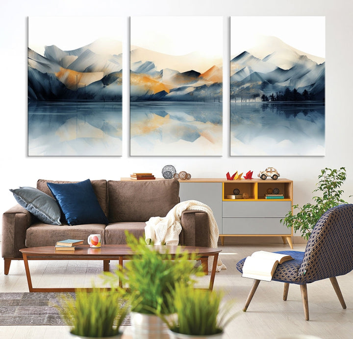 Mountain Landscape Painting, Abstract Canvas Wall Art, Framed Panel Art Print, Modern Decoration