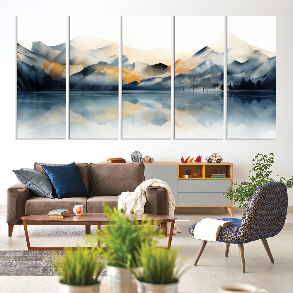 Mountain Landscape Painting, Abstract Canvas Wall Art, Framed Panel Art Print, Modern Decoration