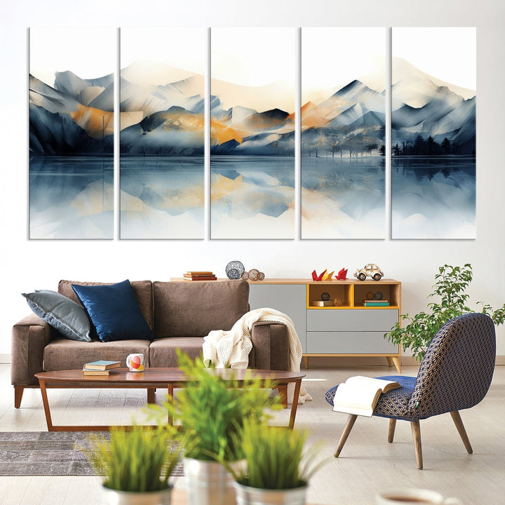 Mountain Landscape Painting, Abstract Canvas Wall Art, Framed Panel Art Print, Modern Decoration