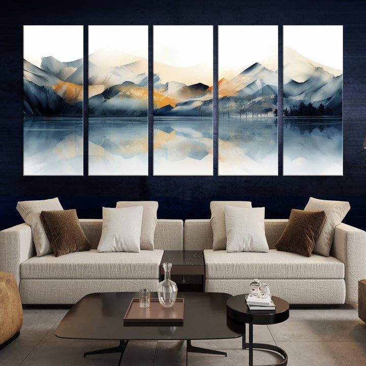 Mountain Landscape Painting, Abstract Canvas Wall Art, Framed Panel Art Print, Modern Decoration