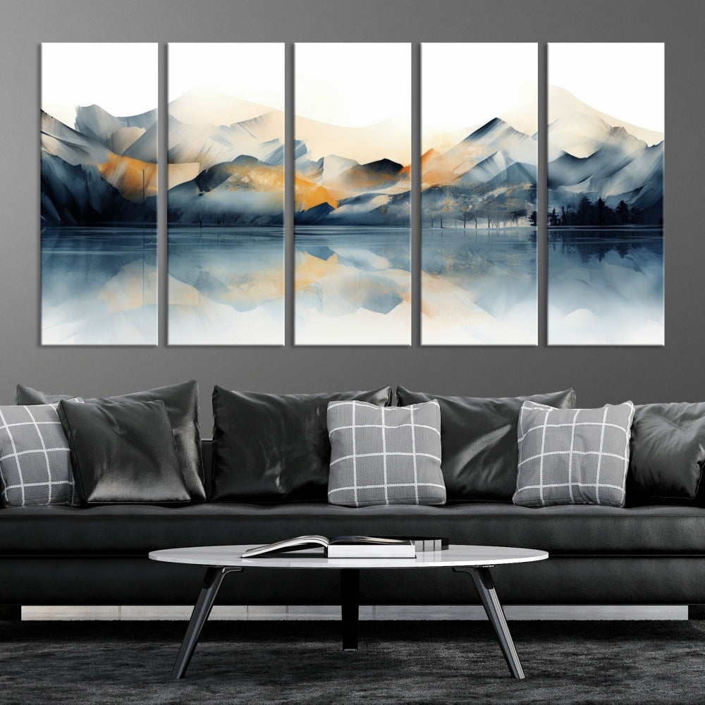 Mountain Landscape Painting, Abstract Canvas Wall Art, Framed Panel Art Print, Modern Decoration