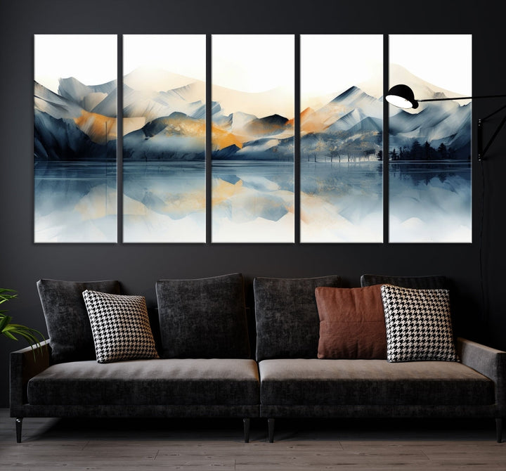 Mountain Landscape Painting, Abstract Canvas Wall Art, Framed Panel Art Print, Modern Decoration