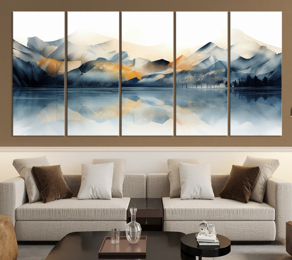 Mountain Landscape Painting, Abstract Canvas Wall Art, Framed Panel Art Print, Modern Decoration