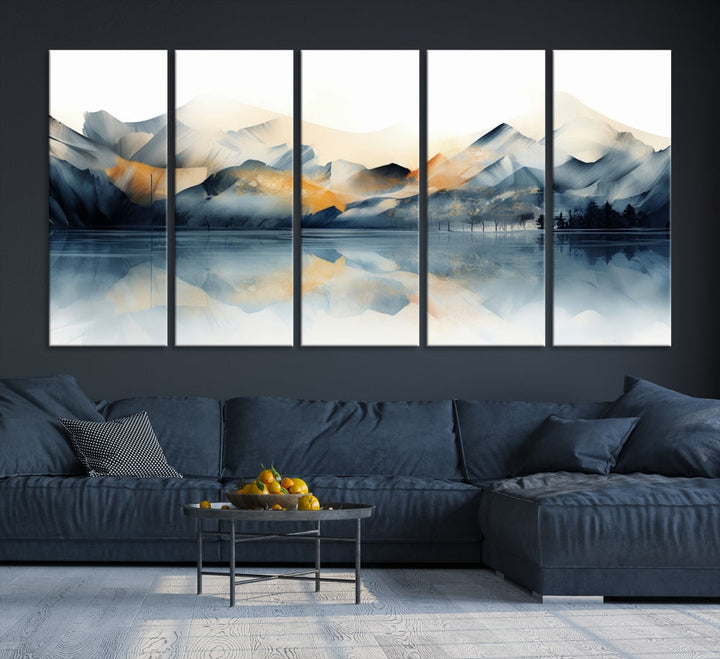 Mountain Landscape Painting, Abstract Canvas Wall Art, Framed Panel Art Print, Modern Decoration