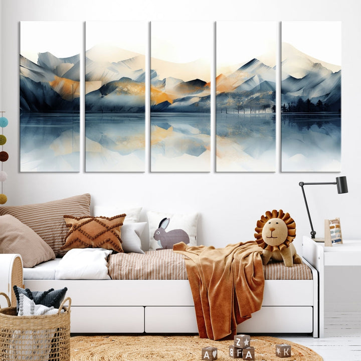 Mountain Landscape Painting, Abstract Canvas Wall Art, Framed Panel Art Print, Modern Decoration