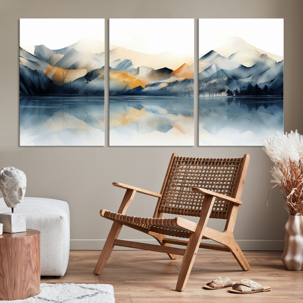 Mountain Landscape Painting, Abstract Canvas Wall Art, Framed Panel Art Print, Modern Decoration